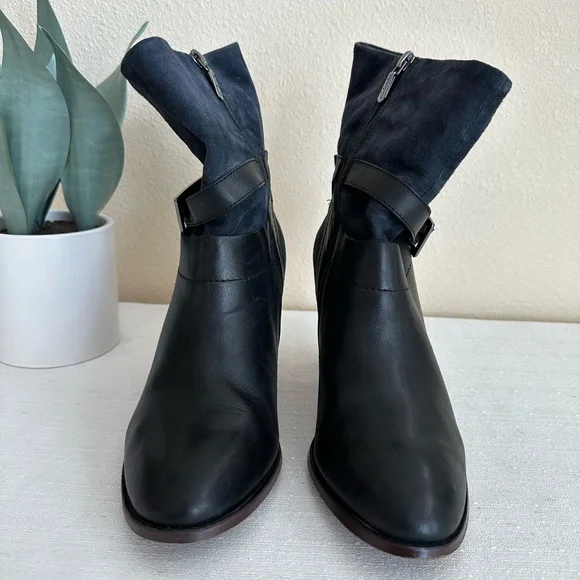 Clarks Kacia Garnet Navy Blue Suede/Leather Mid Height Heeled Boots Women’s 9M - Picture 4 of 11